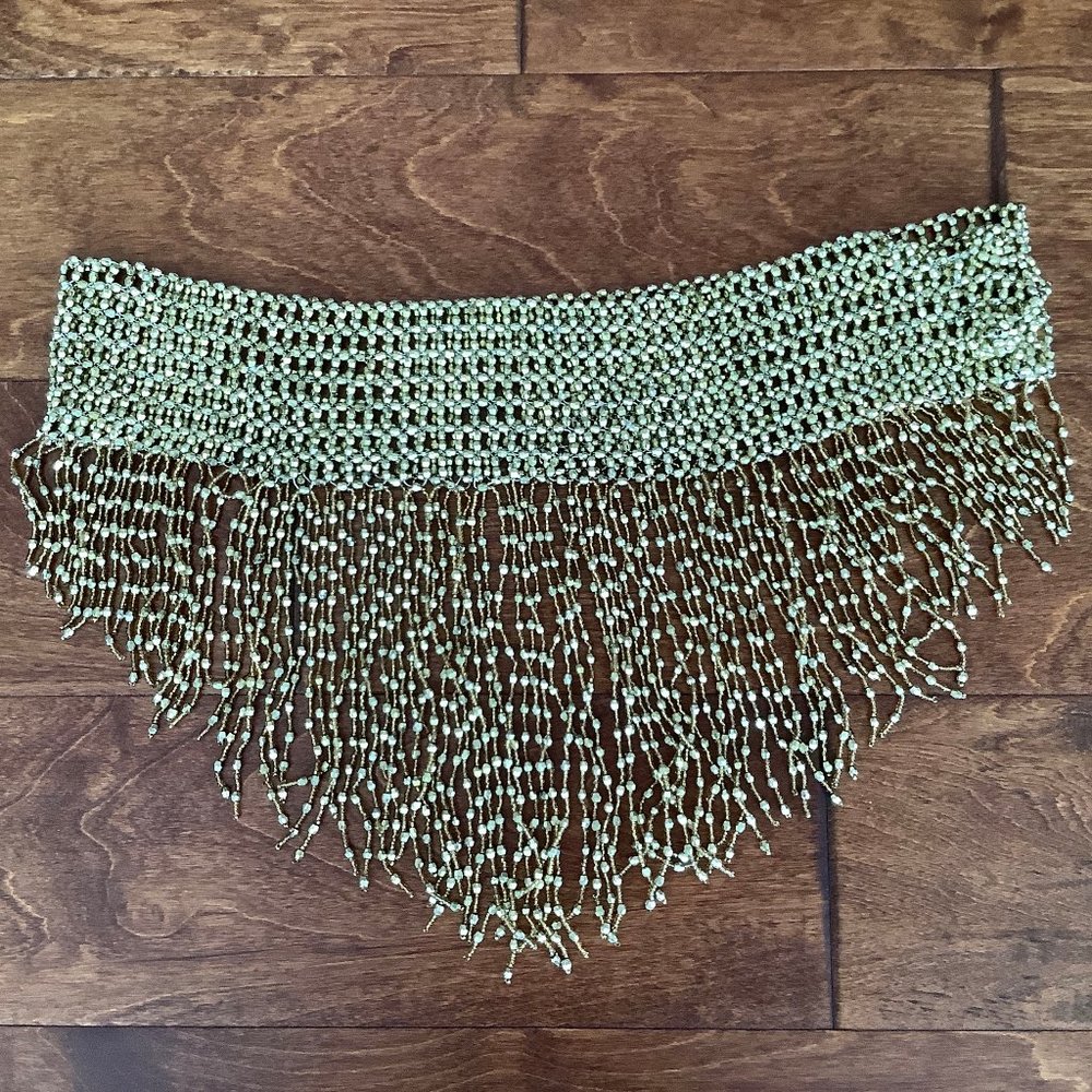 Hip Shakers Beaded Elastic Waist  Belly Dance Skirt -Gold